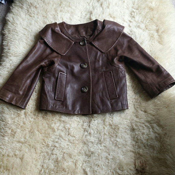 BcbgMaxazria Brown leather jacket cropped soft buttons elegant classic size XS - Picture 2 of 13